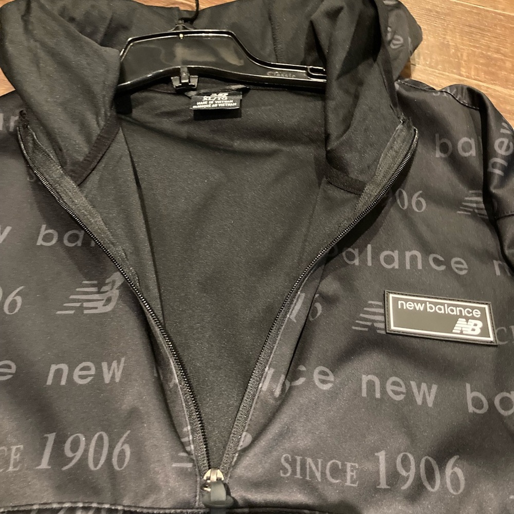 New Balance Black Windbreaker with Hood and Zipper